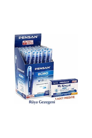 Büro Tükenmez Kalem Mavi 1.0 Mm Büro Tipi 50 Adet 1 Kutu + 1 Adet My Kıng Mavi Jel Kalem Büro Tükenmez Kalem Mavi 1.0 Mm Büro Tipi 50 Adet 1 Kutu + 1 Adet My Kıng Mavi Jel Kalem