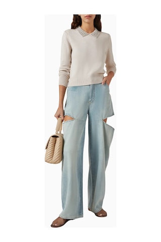 Pinko Ventotene Embellished Sweater Lüks,taş Detaylı Gümüş Renk Triko