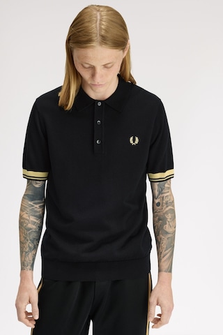 Fred Perry K2323-90a Contrast Cuff Knitted Erkek Polo Tişört Siyah