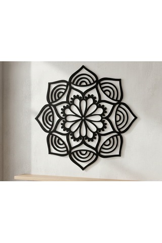 Modern Zen Geometrik Mandala 2 Li Set - 3d Baskı Dekoratif Duvar Sanatı - 21x21 Cm Siyah