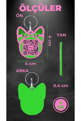 Petjoo 1.Bastet Yeşil-Pembe Qr'lı Kedi Künyesi