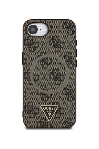 Apple Uyumlu iPhone 16e Kılıf Guess Lisanslı M-safe Pu Üçgen Logo 4g Desenli Kapak Kahverengi