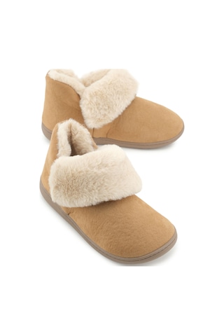 Gezer Kadın Kışlık İçi Peluşlu Rahat Taban Ev Bahçe Panduf Bot Kahve