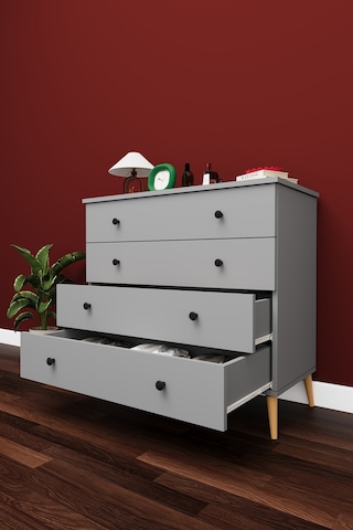 Lüks 4 Çekmeceli Şifonyer Komodin %100 Mdf Çok Amaçlı Düzenleyici Şf02 Kül Gri