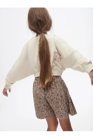 Kız Çocuk Pamuklu Orta Kalınlık Crop Sweatshirt-14713 KREM