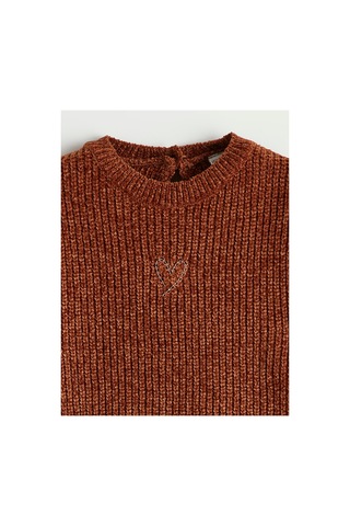 LC Waikiki Alıta Cıty Farkıyla Lcw Kids Kahverengi Kalp Nakışlı Kız Çocuk Triko Kazak Kahverengi - 925578338 Kahverengi