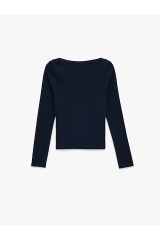 Koton Slim Fit Pamuklu Uzun Kollu Kayık Yaka Tişört Lacivert 6sak50288ek Lacivert
