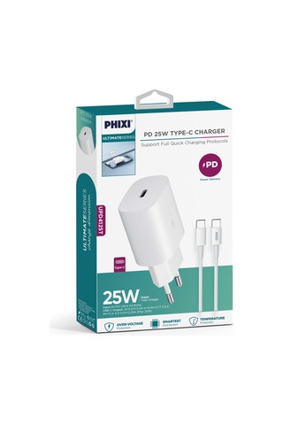 Phixi Ultimate Upd4125t 25w Pd Girişli Type-c Hızlı Şarj Cihazı Siyah
