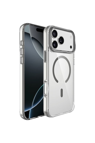 Zore Apple iPhone Uyumlu 17 Pro Max Kılıf M-safe Şarj Özellikli Airbagli Kamera Standlı Zore Azor Kapak - Koyu Gri