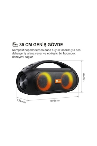 Ds152 35 Cm Büyük Boy Boombox Bluetooth Hoparlör 36w, Çift 3 Subwoofer, Rgb Aydınlatma, Ipx5 Suya Dayanıklı, T