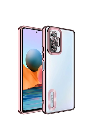 Xiaomi Redmi Note 10 Pro Kılıf Kamera Korumalı Logo Gösteren Zore Omega Kapak Rose Gold