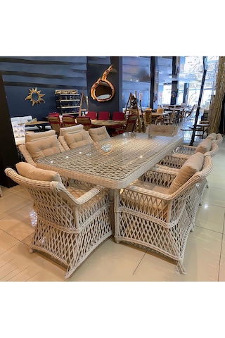 Kandemir Home Garden Ithal Rattan Olimpos Yemek Takimi Beyaz