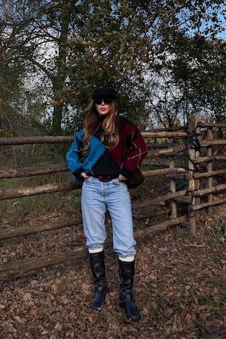 Mavi - Bordo Baklavalı Kazak - 7183 Mavi - Bordo