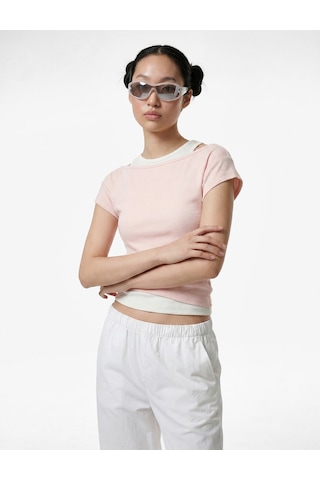 Koton Slim Fit Kısa Kollu Bisiklet Yaka Atlet Detaylı İkili Tişört Pembe 6sal10942ık Gül