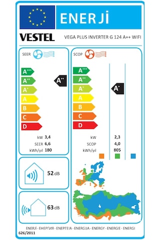 Vestel Vega Plus Inverter G 124 A++ WIFI Klima