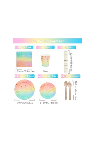 168 Parçalı Pembe Parti Malzemeleri, 24 Kişilik Tek Kullanımlık Tabaklar, Kağıt Tabaklar, Bardaklar, Peçeteler, Pipetler, Tahta Çatal Kaşıklar İçerir