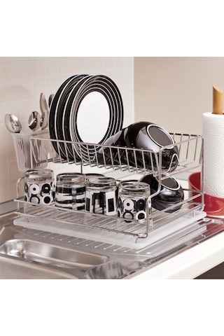 Geseus Home İki Katlı Tabaklık Bulaşıklık Krom Şeffaf Kb005