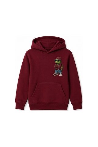 Esila Kids Erkek Çocuk Kapüşonlu Baskılı Sweatshirt Kanguru Cepli Günlük Hoodie Bordo