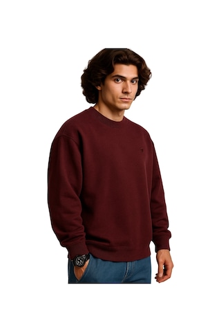 Erkek Büyük Beden 122 Kilo-158 Kilo Arası İçin Uygun Geniş Kalıp Bisiklet Yaka Pamuklu Selanik Kazak Bordo