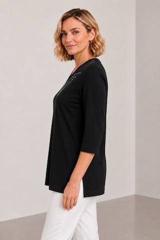 Bihan Store Kadın V Yaka Önü Geometrik Taş Baskılı Ges Kol Bluz Y26-0256 Siyah