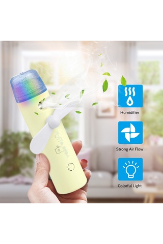 Yaleker Sarı El Tipi Nemlendirici Sprey Fanı - Led Işıklı, Taşınabilir, Cilt Nemlendirici Ve Soğutucu Fonksiyonlu Diğer