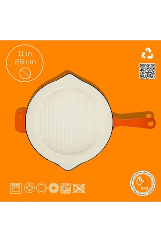 Lava Döküm Yuvarlak Izgara Tavası Döküm Demir Yekpare Saplı Edition Serisi Çap Ø 28cm Turuncu