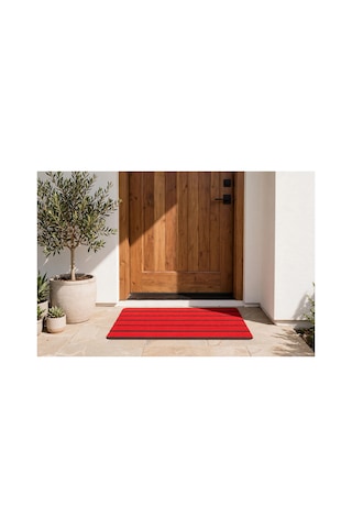 Delta Cc009a Kırmızı Çizgili Kaymaz Taban Su Geçirmez Yıkanabilir Kapı Önü Paspası 45x70 Cm