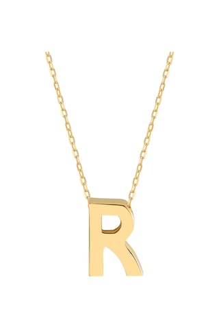 Altın 3 Boyutlu R Harfi Ve Zinciri