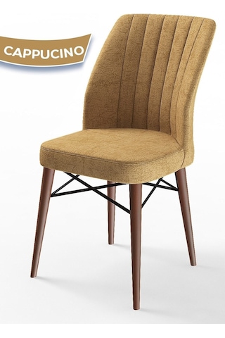 Canisa Arp Serisi 70x110 Sabit Mutfak Masası Takımı Barok Desen Masa 4 Cappucino Sandalye Masa Barok Ahşap Desen Sandalye Cappucino