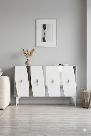 Ka1213bs Elips Konsol Ve Tv Sehpası Beyaz-silver 120cm