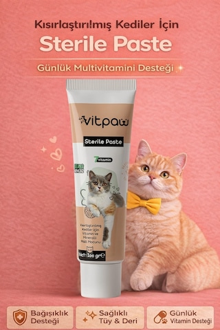 Vitpaw Kısırlaştırılmış Kediler İçin Vitamin & Mineralli Malt Macunu Sterile Paste 100 G
