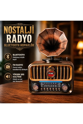 Nostalji Gramofon Tasarımlı Fm Radıo Hafıza Kartı Ve Usb Flash Bellek Destekli Şarj Edilelir Bluetooth Hoparlör