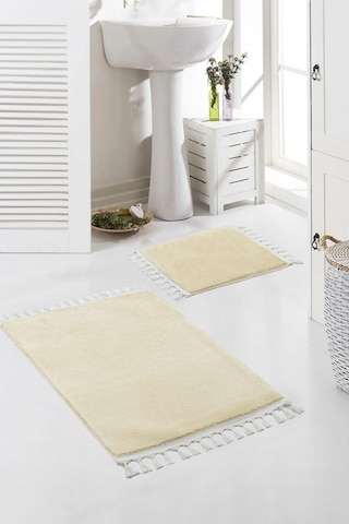 Vl Yıkanabilir Premium Ponpon Saçaklı Kaymaz Taban Post Peluş Banyo Paspası 2'li Takım Antrasit Bej