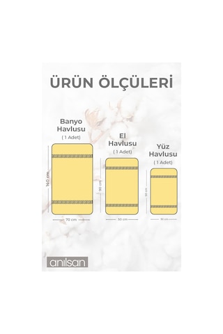 %100 Pamuk 3'lü Mavi Greek Havlu Seti - 1 Adet El Havlusu 1 Adet Yüz Havlusu Ve 1 Adet Banyo Havlusu Mavi