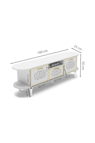 Tv Sehpası Mira Gold 5032 Beyaz 160 Cm 35 Cm 50 Cm Beyaz