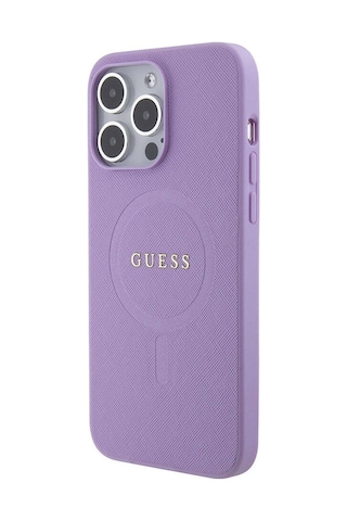 Apple Uyumlu iPhone 15 Pro Max Kılıf Guess Lisanslı Magsafe Şarj Özellikli Yazı Logolu Saffiano Siyah