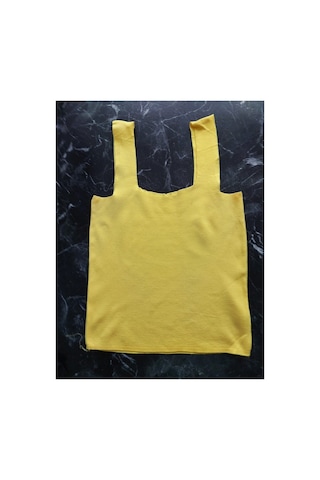 Pazarız Sarı Kare Yaka Atlet Triko Bluz Crop S / M / L Beden Uyumlu Sarı