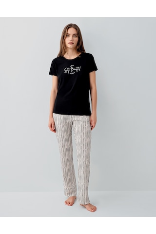 Pierre Cardin 9188 Modal Pamuk Cepli Kısa Kol Kadın Pijama Takımı Siyah