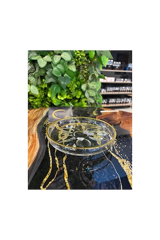 Blınkmax Mini Ayaklı Sunumluk, Şekerlik Tabak, 18 Cm Pasta Tabağı, 1 Adet Cam Sunumluk Tabak Gold-yaldız-gümüş