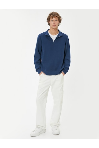 Koton Yarım Fermuarlı Yaka Sweatshirt Uzun Kollu Pamuk Karışımlı Lacivert 5wam70002mk Lacivert