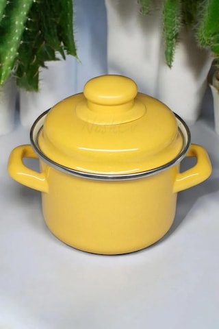Nishev İtalyan Emaye Mini Derin Tencere 12 Cm 900 Ml Sarı Sarı