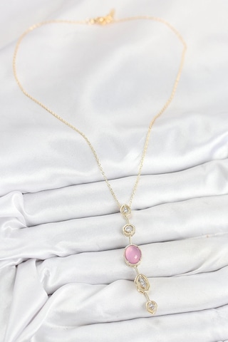 Mey İthalat Pirinç Zincir Pembe Gold Renk Zirkon Taşlı Y Kolye Çok renkli 88654065