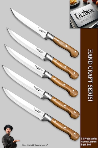 Lazbisa Mtf-002 Hand Craft Mutfak Bıçak Seti Et Ekmek Sebze Meyve Bıçağı 5 Li Set Günlük Kullanım