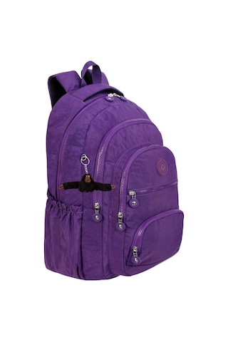 Lüx Krinkıl Kumaş Lise Ve Ortaokul Sırt Çantası, Krinkıl Okul Çantası, Maymun Anahtarlık Hediyeli Mor