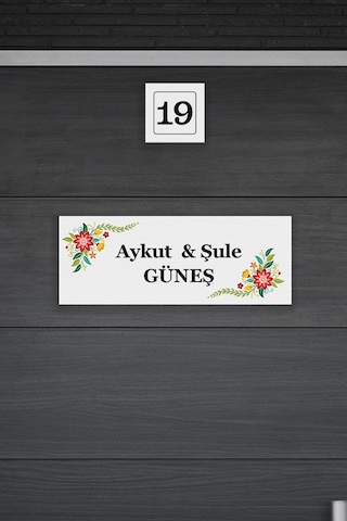 Kişiye Özel Çiçek Desenli Metal Kapı İsimliği Ve Kapı Numarası Seti Bahar Temalı Çok Renkli