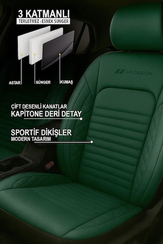 İstanbul Serisi Deri Oto Koltuk Kılıfı Dacia Sandero-stepway-duster Uyumlu Yeşil