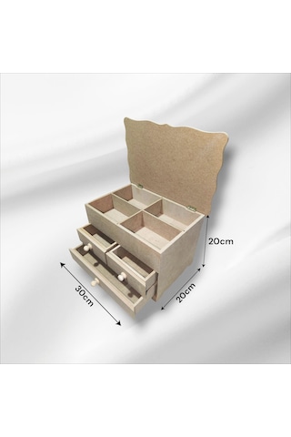 Ahşap-boyanabilir-bölmeli-çekmeceli- Takı-makyaj-organizer Kutu