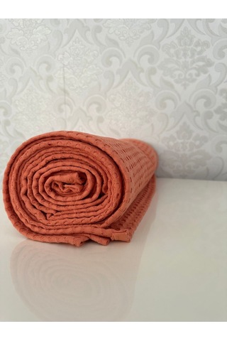 Premium %100 Pamuk Çift Kişilik Yazlık Pike, Yatak Örtüsü,terletmez Kumaş Turuncu Renk 240x200cm Turuncu