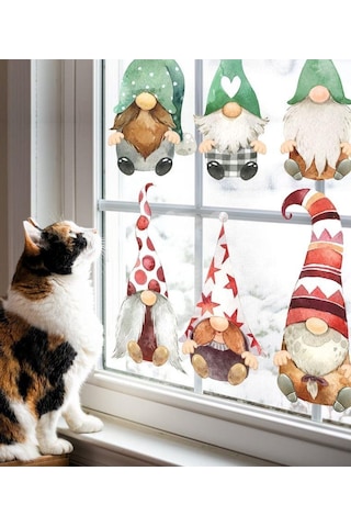 MSticker Yılbaşı Sevimli 6'lı Cüceler Çocuk Odası Cam Duvar Sticker Seti