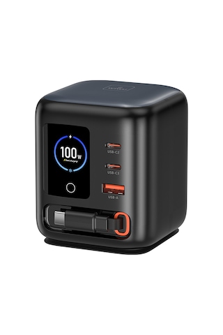 Wiwu Wi-g039 Gan Teknolojili Type-c Kablolu 4 Portlu Masaüstü Çoklu Şarj İstasyonu 100w Siyah